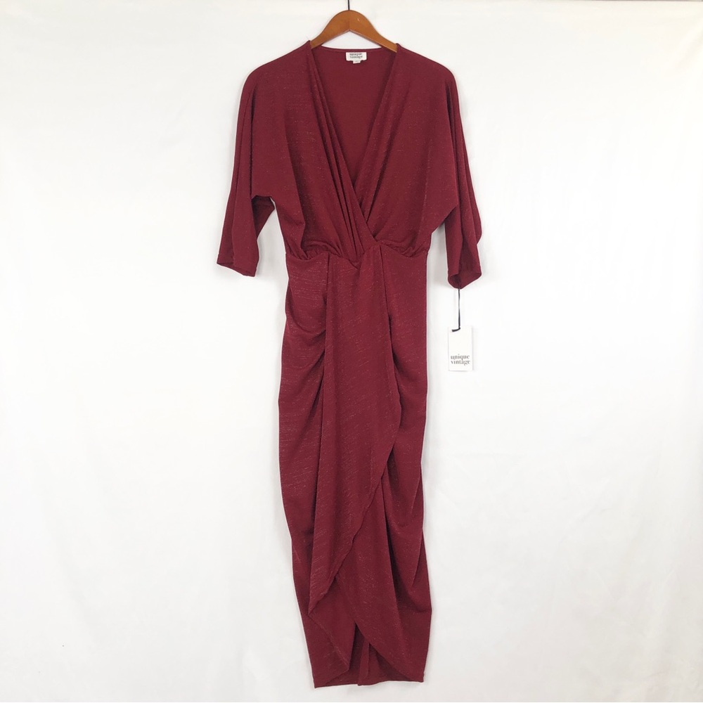 NEW Unique Vintage Warhol Tulip Dress Burgundy Sparkle‎ Size M